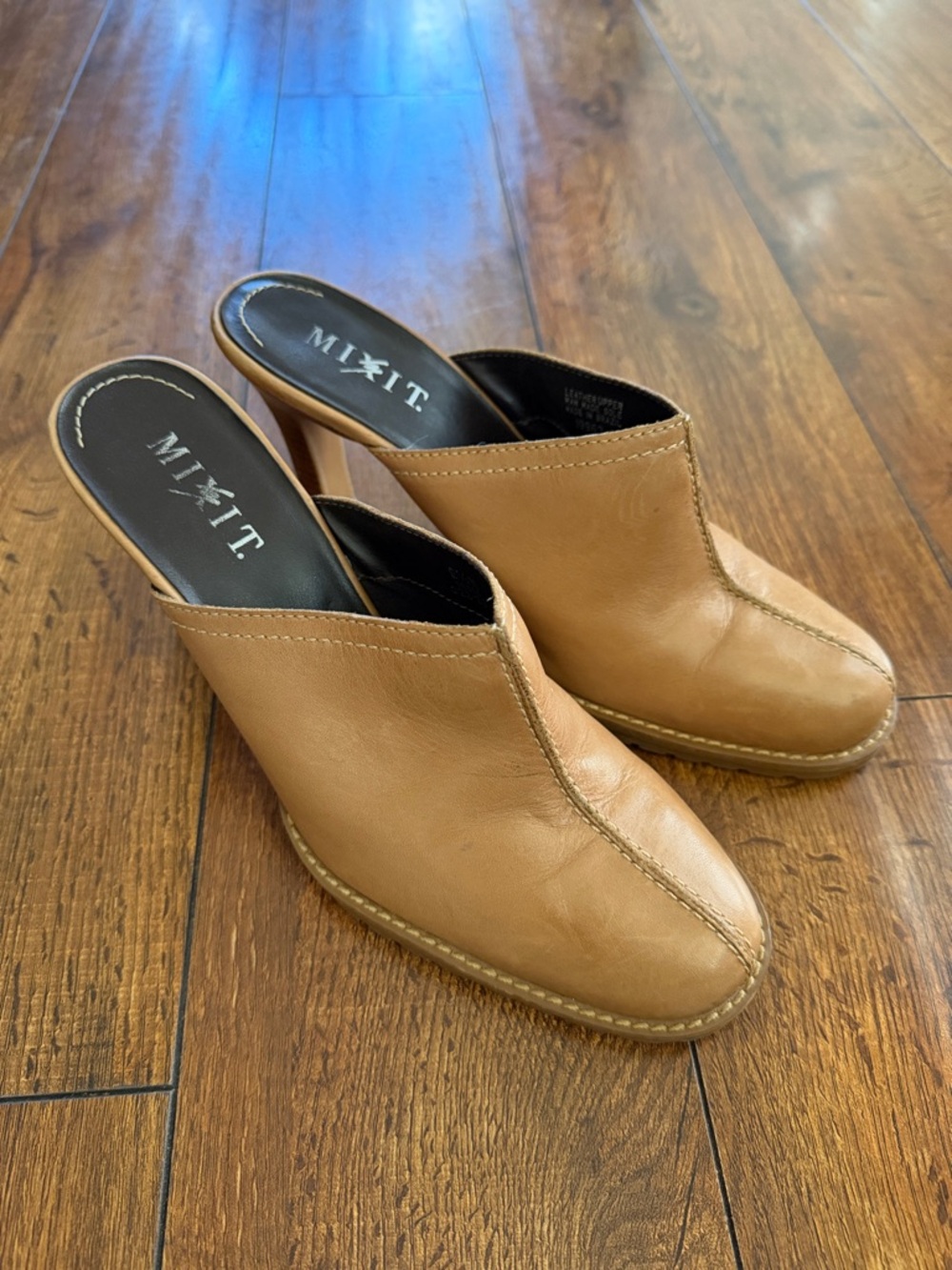 Mixit Tan Leather Mule Heels